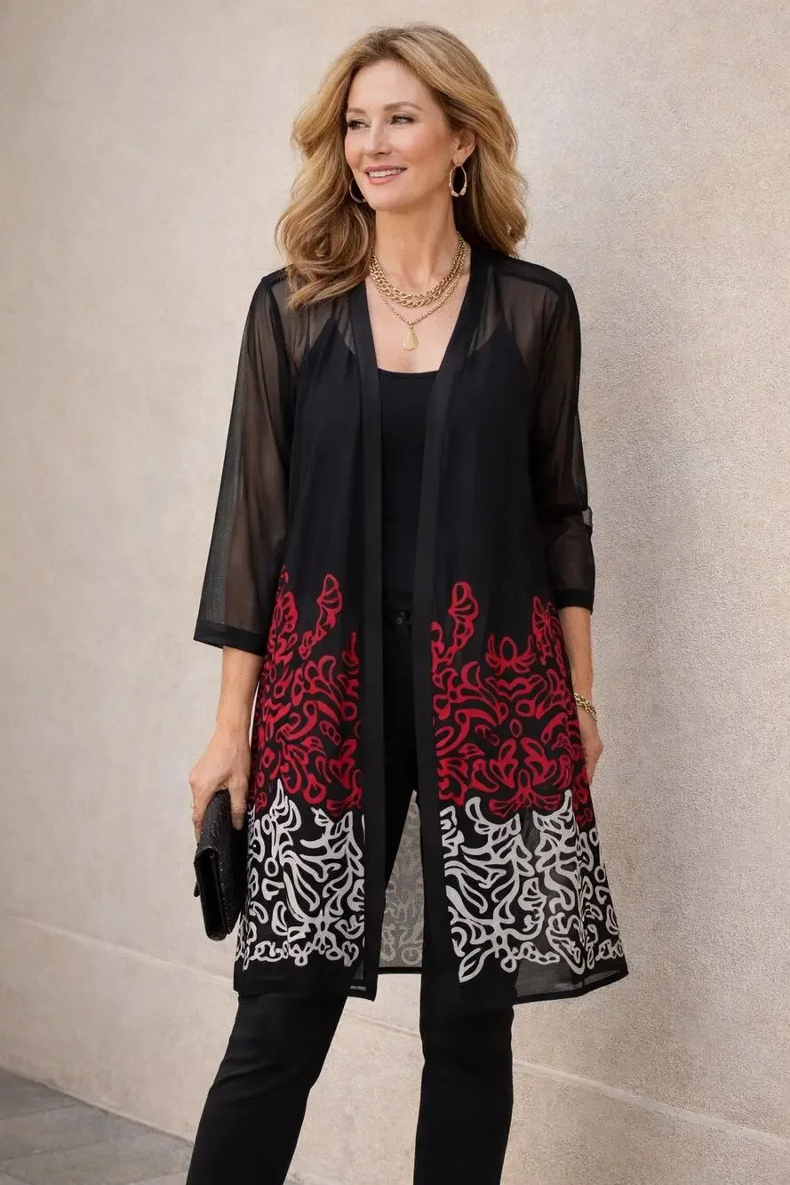Chicos Caftan Cardigan Open Front Top Sz 3 16 USA